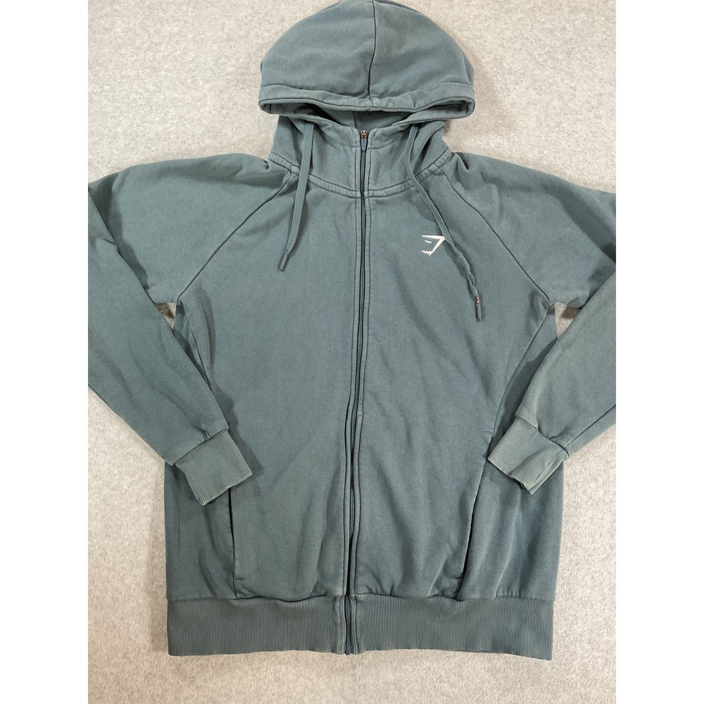 Gymshark Mens Small Teal Blue Full Zip Fleece Hoodie GLTT4430 Logo 2624